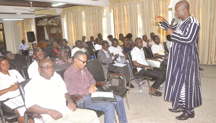 Mr Serebour Quaicoe (standing right) addressing the media in Kumasi at a one-day capacity building workshop on election reporting. Picture: EMMANUEL BAAH Mr Serebour Quaicoe (standing right) addressing the media in Kumasi at a one-day capacity building workshop on election reporting. Picture: EMMANUEL BAAH